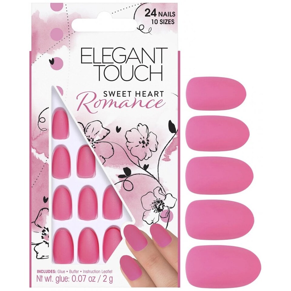 Elegant Touch False Nails X 24 With Glue Buffer - Sweetheart Romance | Multi | Multi