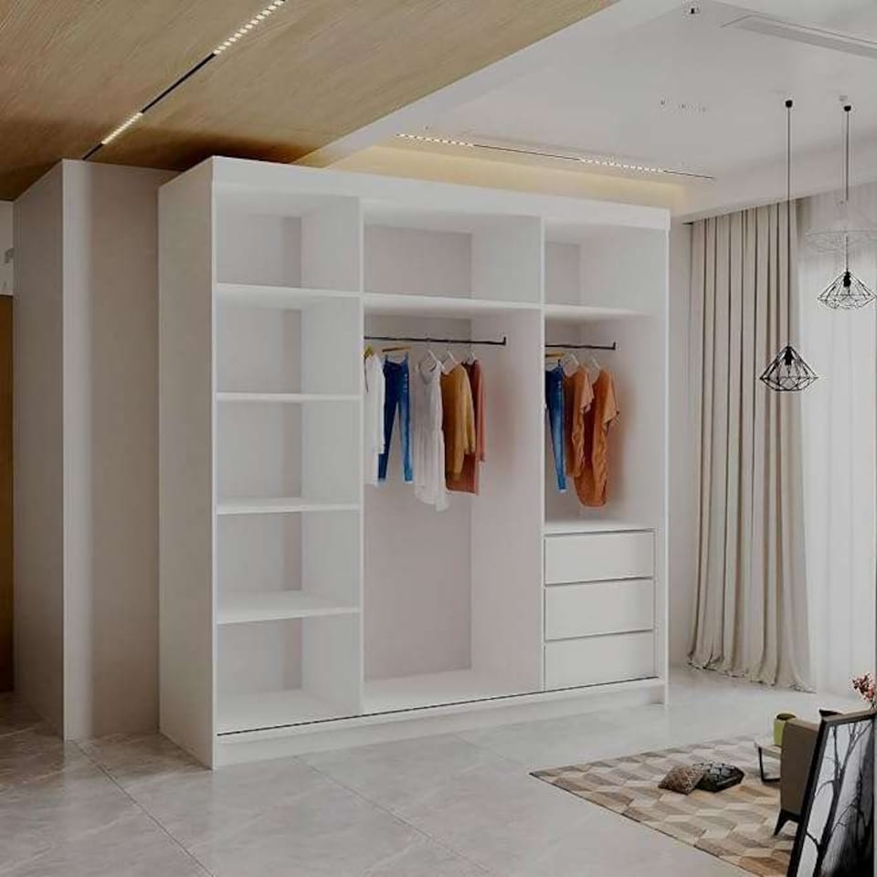image 1 of Modern Sliding Mirror Wardrobe with Drawers, Shelves & Hanging Rails