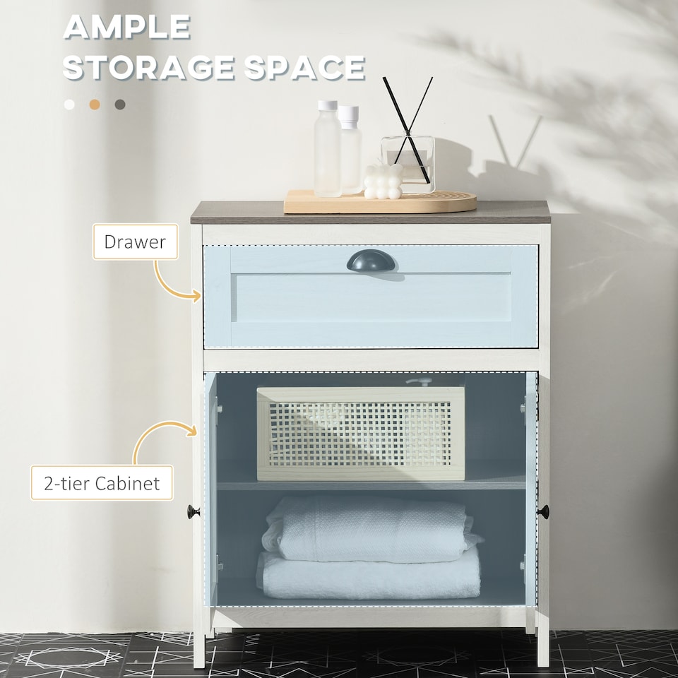 image 1 of kleankin Bathroom Floor Cabinet, Freestanding Storage Cupboard with Drawer, Double Door Cabinet and Adjustable Shelf, White