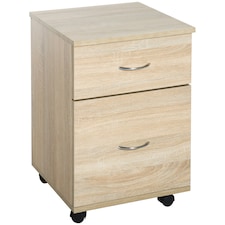HOMCOM Pedestal Office Mobile Filing Cabinet 2 Drawer Oak