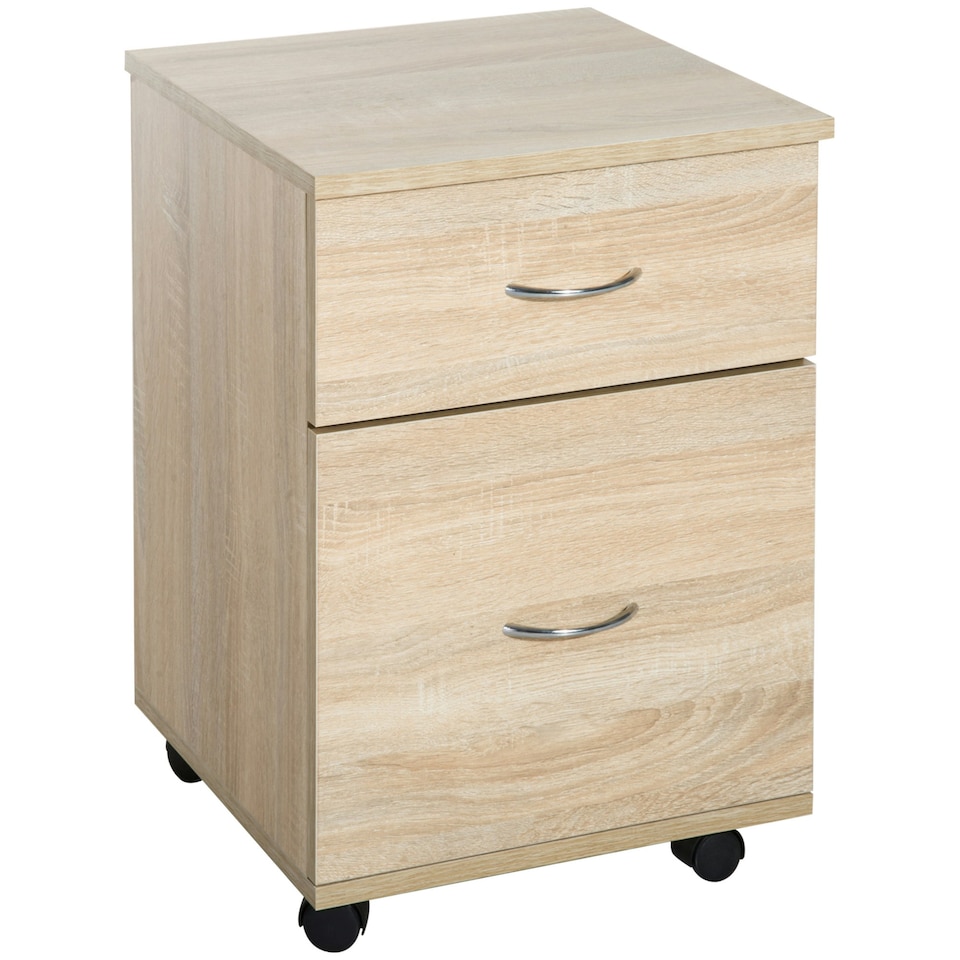 image 1 of HOMCOM Pedestal Office Mobile Filing Cabinet 2 Drawer Oak