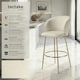 image 2 of Bar Stool Luana - with backrest, velvet look and padded - Set of 2 Cream | Gold