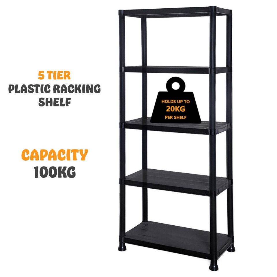 image 1 of 5 Tier Plastic Racking Shelf Heavy Duty Garage Shelving Storage Unit Organiser