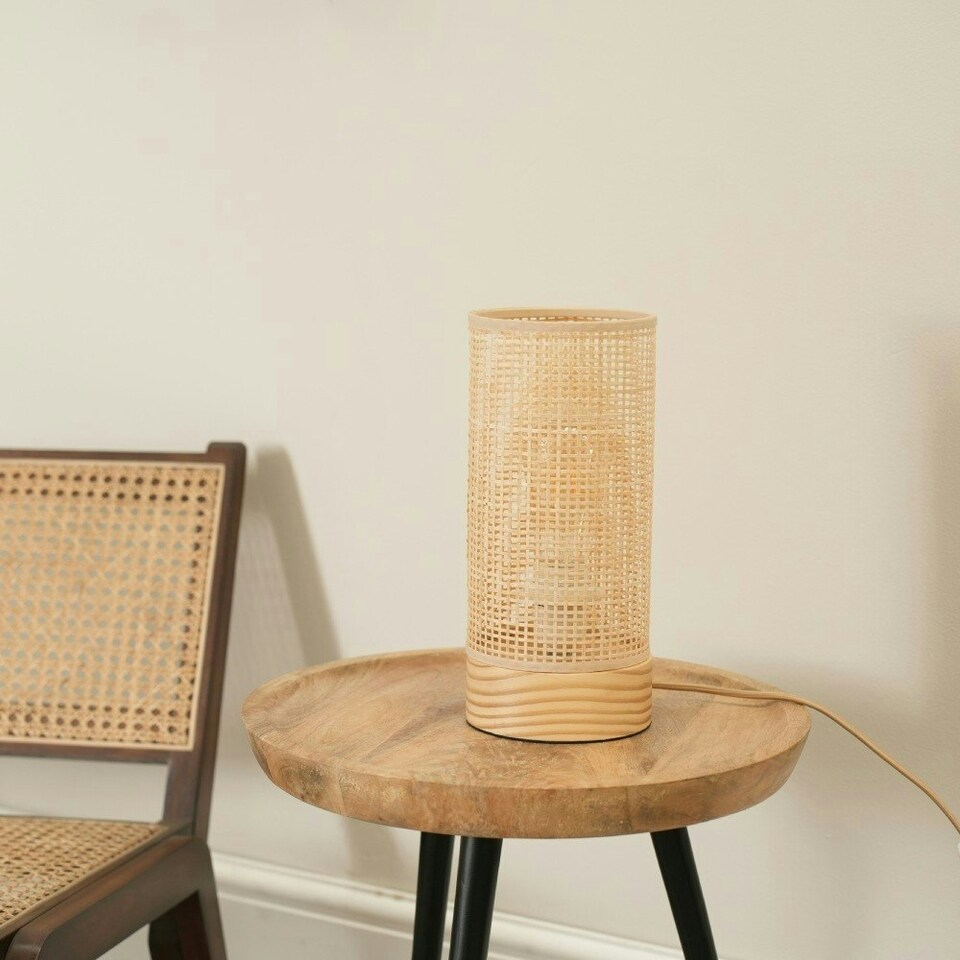 image 1 of ValueLights Elsa Pair of Natural Bamboo Shade Wooden Table Lamps with LED Bulbs