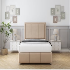 Sloomy Lancaster Pebble Plush Divan Bed With Mattress 2 Drawers Right Side With 26" Strutted Headboard & 12" Matching Footboard 4' Small Double | Brown | Pebble | Small Double | 1