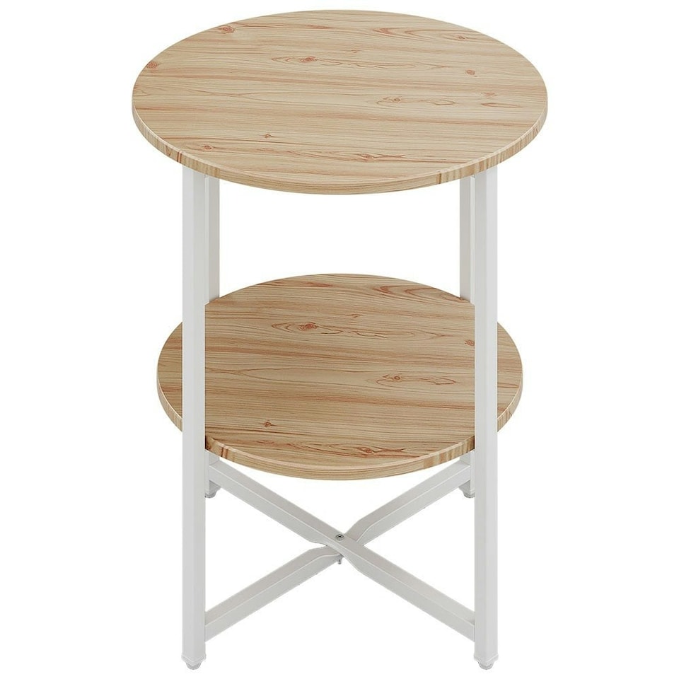 image 1 of Living and Home Small Round Coffee Table with 2 Tier - Natural and White
