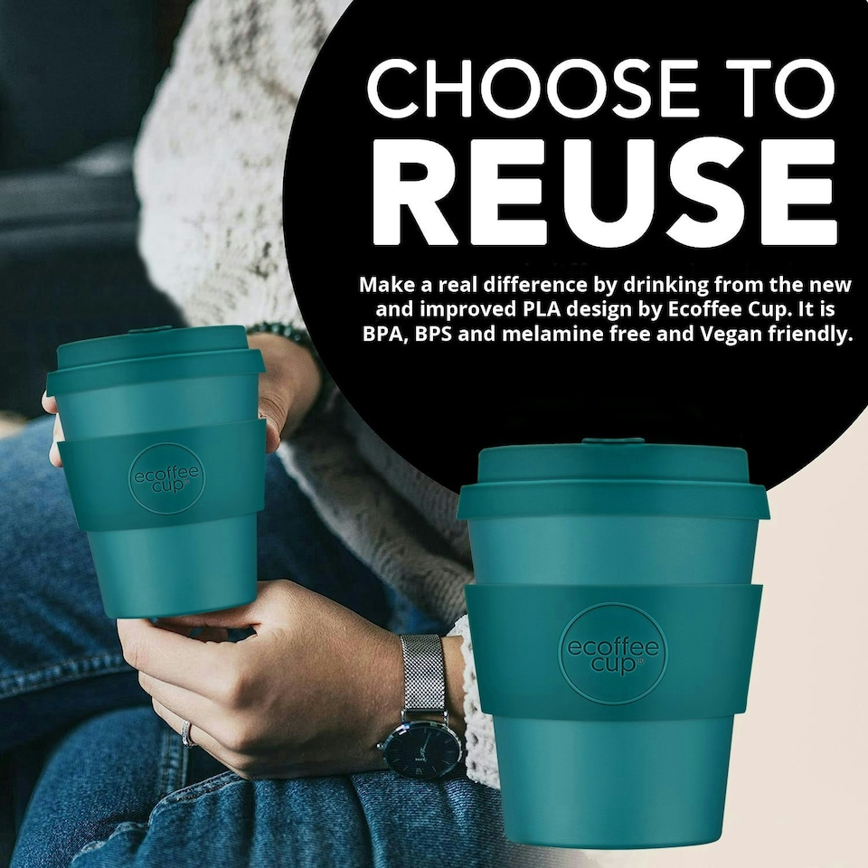 image 1 of Ecoffee Cup 8oz 240ml Reusable Eco-Friendly 100% Plant Based Coffee Cup with Silicone Lid & Sleeve - Melamine Free Travel Mug N/A | Bay Of Fires
