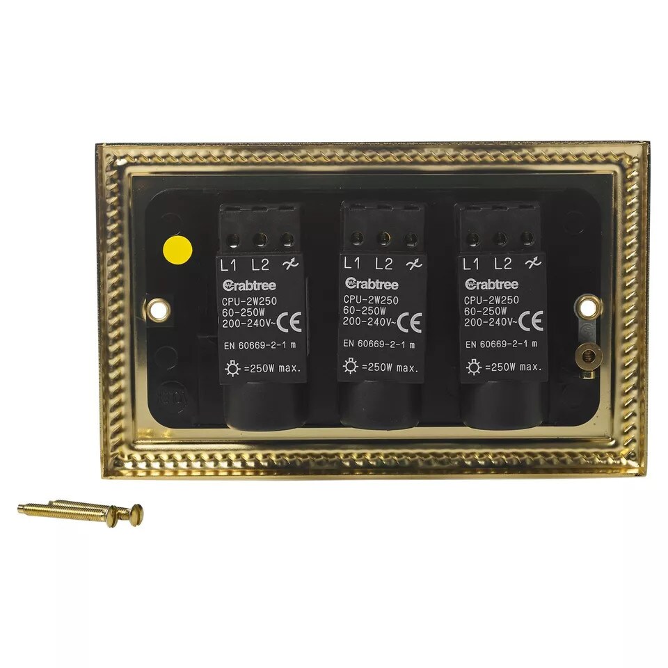 image 1 of Volex Crabtree Brass Gold 3-Gang Dimmer Light Switch