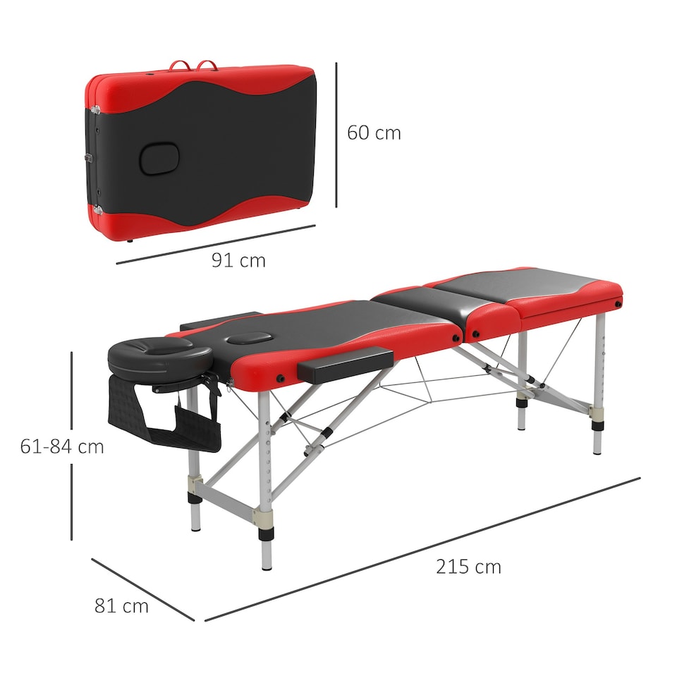 image 1 of HOMCOM Portable Massage Table Beauty Therapy Couch, Aluminum, Red