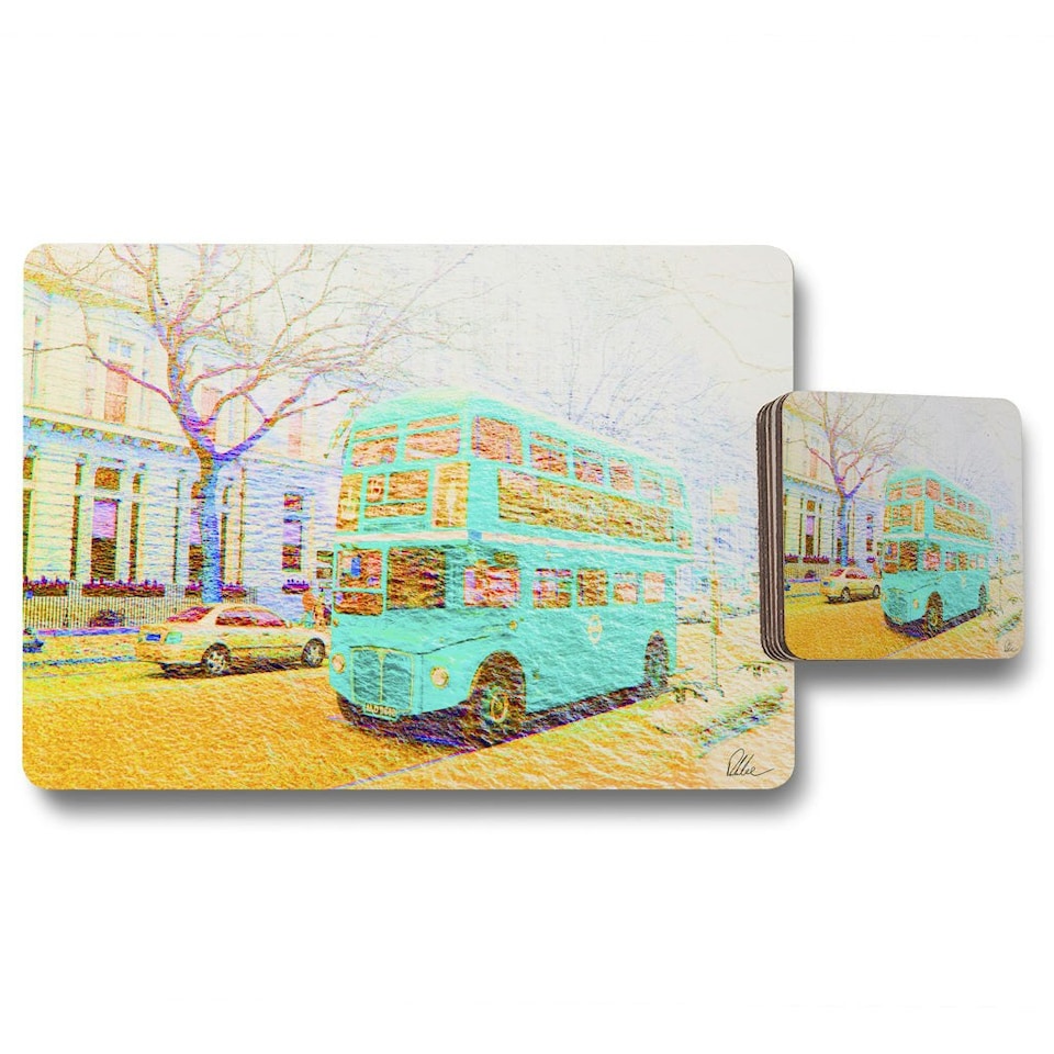 london bus green front (Placemat & Coaster Set)
