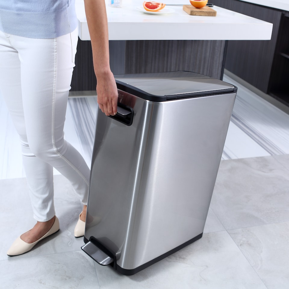 image 1 of Ecofly Recycling Bin 20+20L | Silver | Stainless Steel | 40L