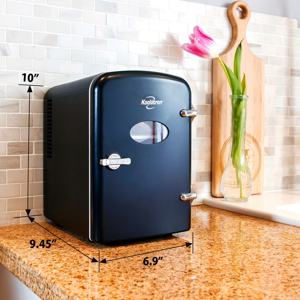 image 1 of Koolatron 4L Retro Portable Mini Fridge 12V DC 230V 6 Can Cooler Black
