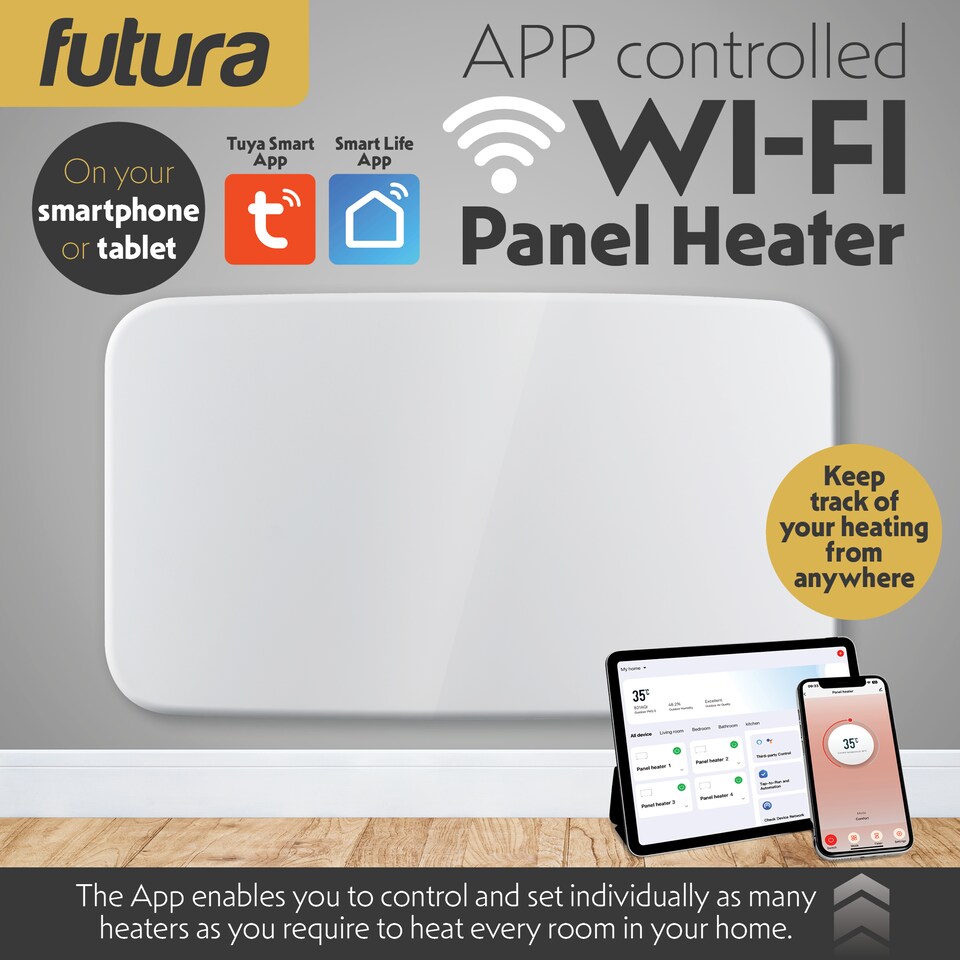 image 1 of Futura 2000W WIFI Curved Designer Electric Radiator Panel Heater White Wall Mounted Timer and Thermostat