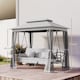 image 3 of Outsunny 3 Seater Convertible Swing Chair, Outdoor Gazebo Swing Seat Bed with Double Tier Canopy, Cushioned Seat, Mesh Sidewalls and Curtains, Light Grey