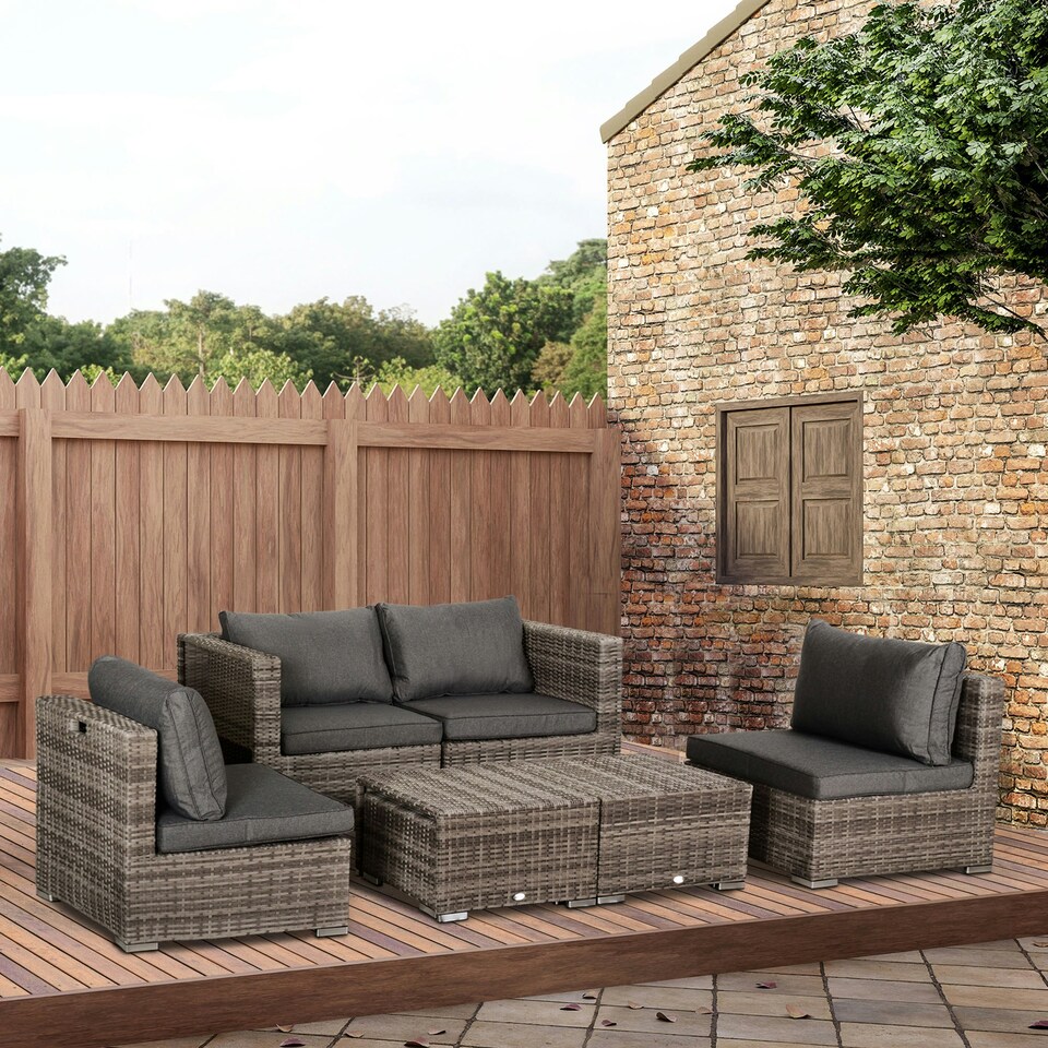 image 1 of Outsunny 8pc Outdoor Patio Furniture Set Weather Wicker Rattan Sofa Chair Grey