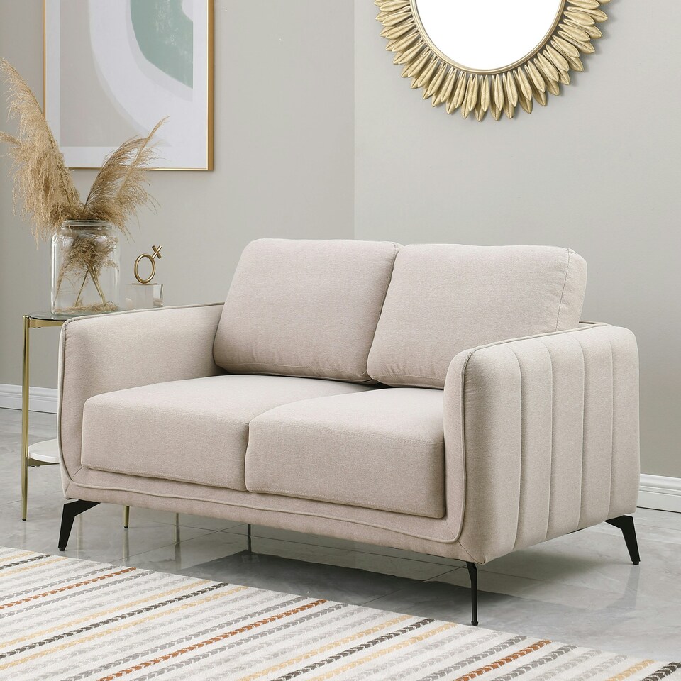 image 1 of Oslo Modern Scandi Style Fabric Living Room 2 Seater Sofa (Beige)