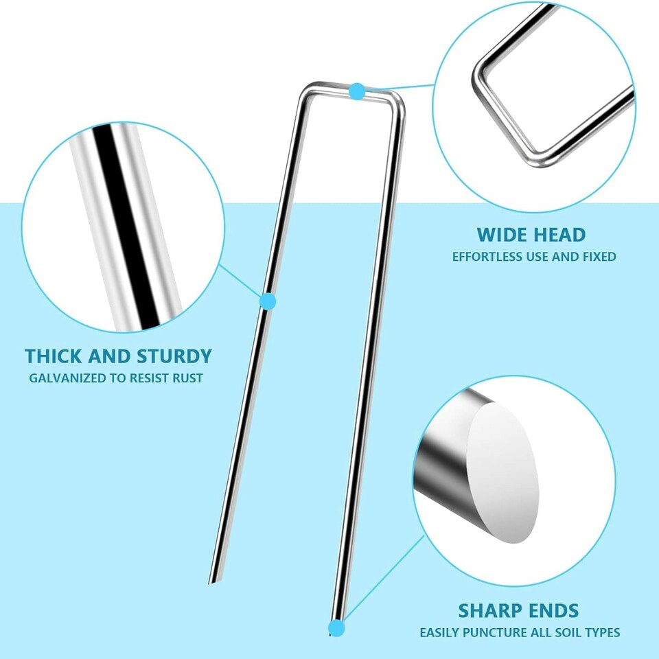 image 1 of Garden Pegs 100 x 6''/150mm U-shaped multi-purpose galvanised steel Garden Securing Pegs Silver