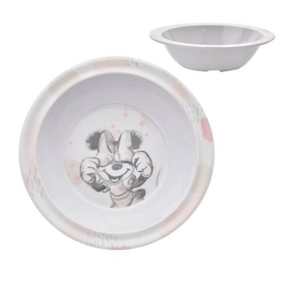 image 1 of Disney Minnie Baby 5 Piece Melamine Feeding Set Cup Bowl Plate Cutlery