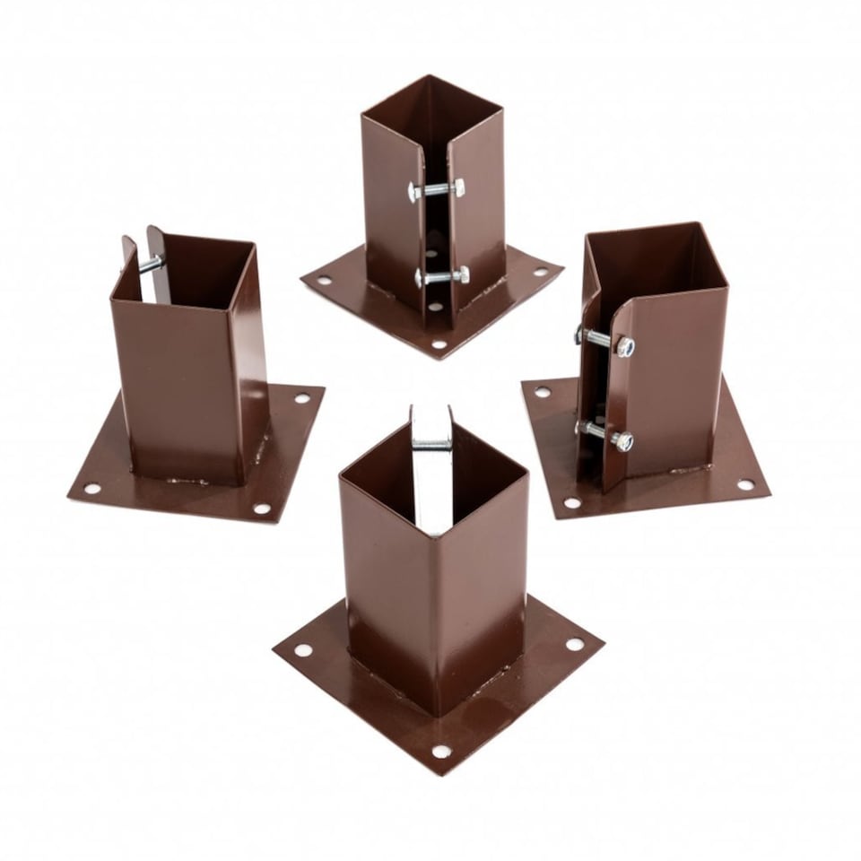 image 1 of 4x Heavy Duty Bolt Down Fence Post Shoe Grip Holder - 100 x 100mm | Brown | 4