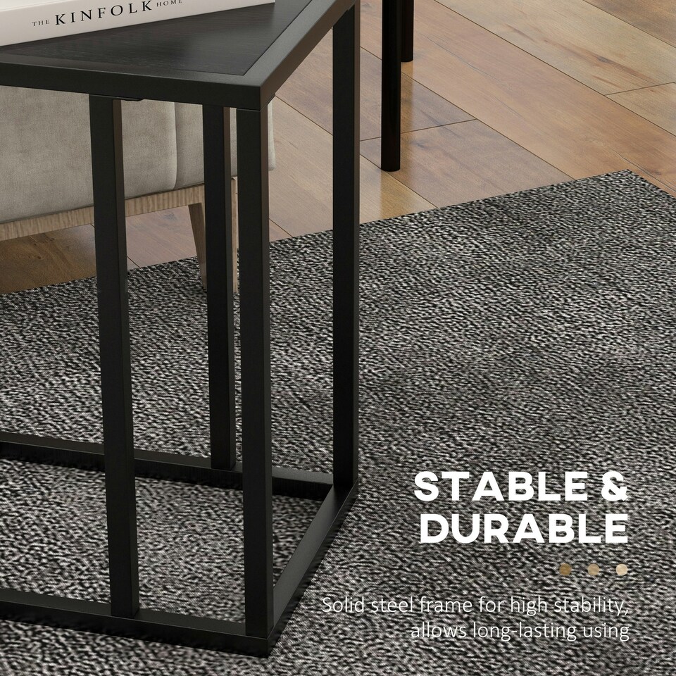 image 1 of HOMCOM C Shape Side Table w/ Wood-Effect Top Black