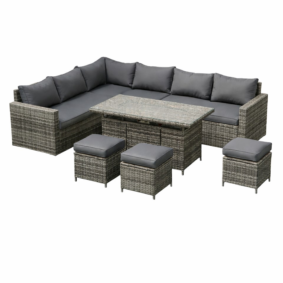 image 1 of The Tarporley Grey 9 Seat Corner Rattan Dining Set - Fire Pit