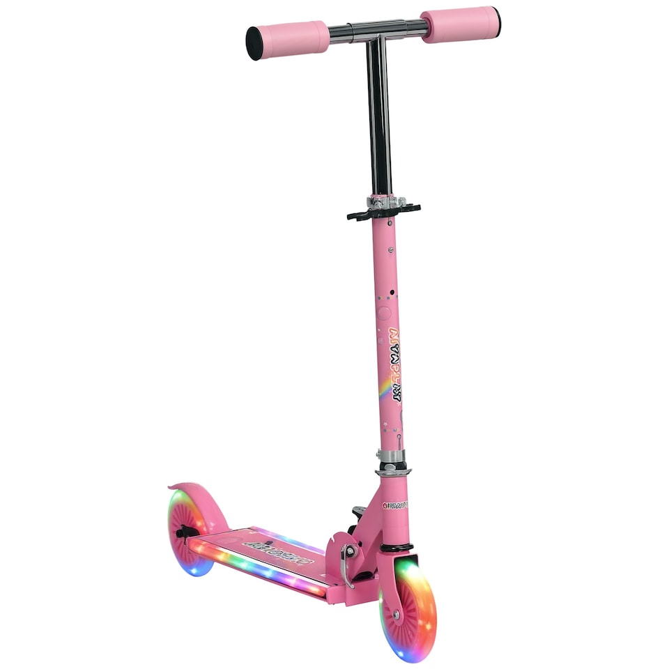 image 1 of HOMCOM Kids Scooter 2 Wheels W/ Lights Music Adjustable Height Foldable - Pink