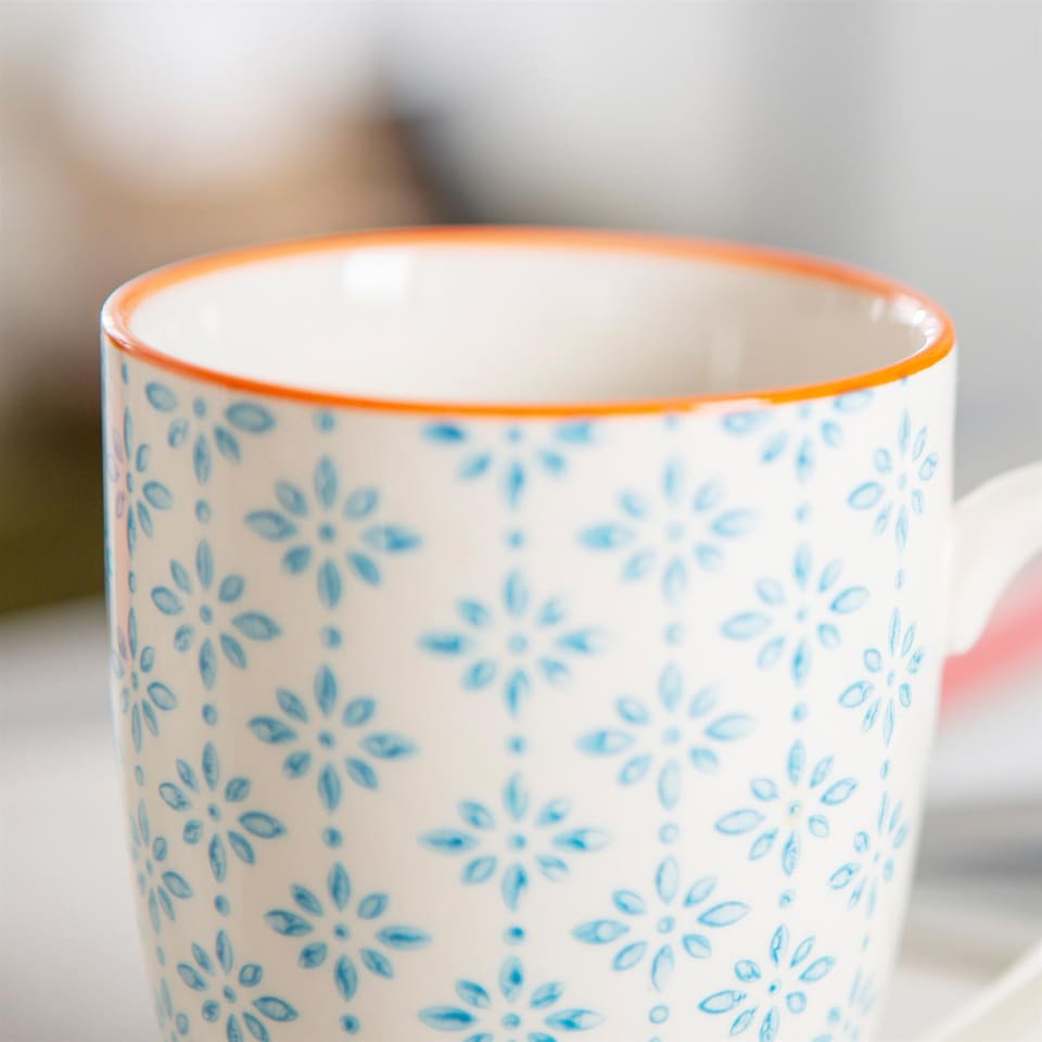 image 1 of Nicola Spring Nicola Spring Hand-Printed Mug - 330ml - Blue - Pack of 6 | Multi | Multi | 6