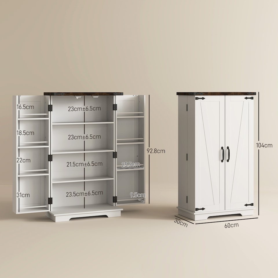 image 1 of HOMCOM Kitchen Cupboard, 104cm Farmhouse Pantry Cabinet, Kitchen Storage Organiser with Doors and Adjustable Shelves, White