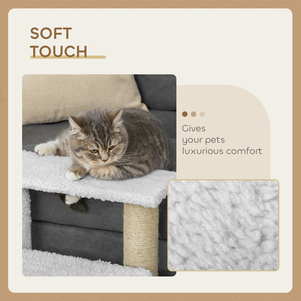 image 1 of PawHut Pet Stair with 3-step Climb Ladder, Scratching Posts, White