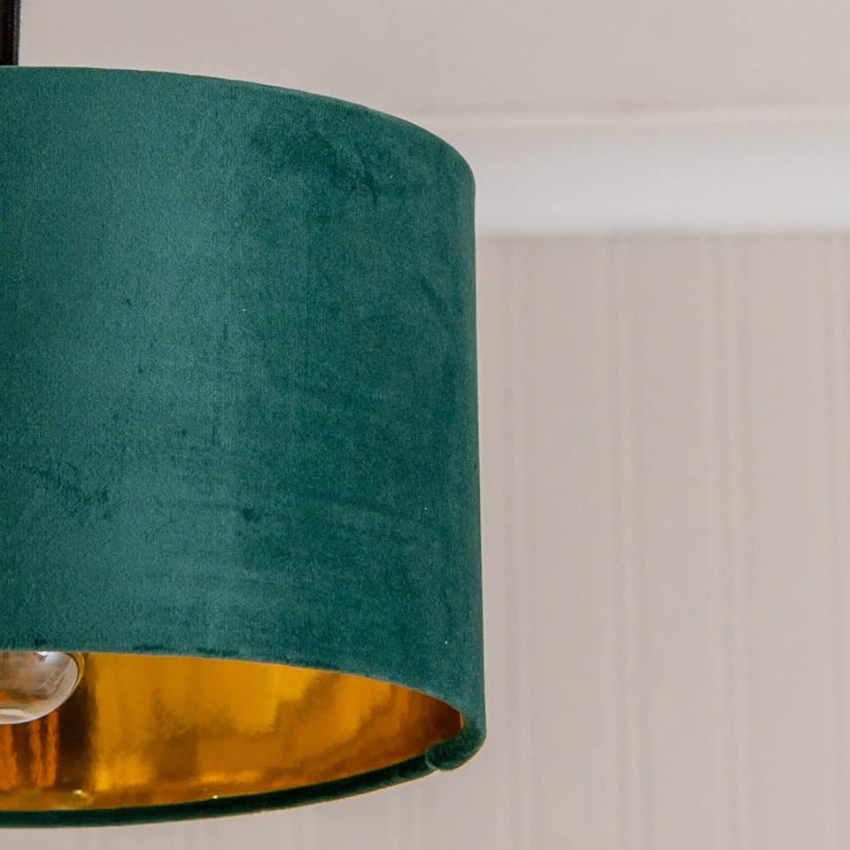 image 1 of ValueLights Reni Small Forest Green Velvet Chrome Inner Lamp Shade & Bulb | Green