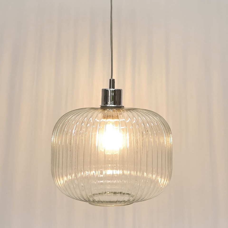 image 1 of Batley Large - Clear Ribbed Glass Easy Fit Pendant Shade | Clear | Medium | 1