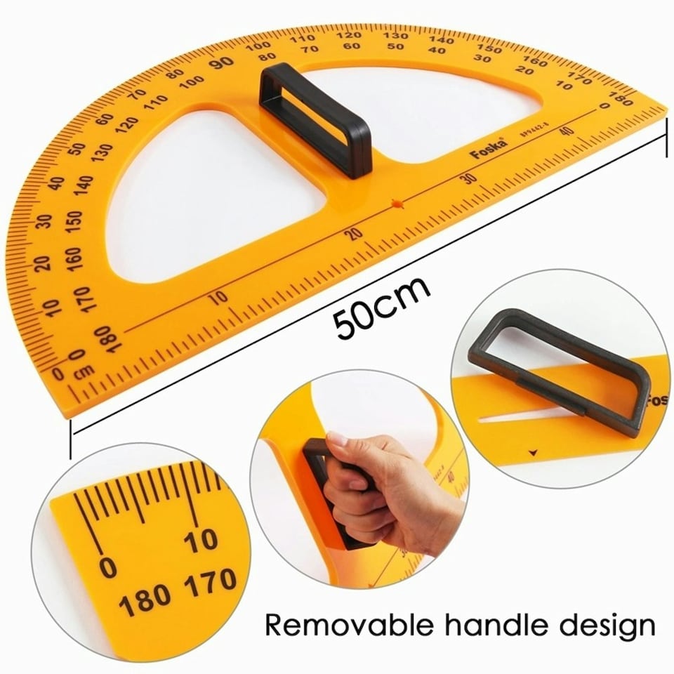 image 1 of 50cm Plastic Removable Handle Teaching Protractor