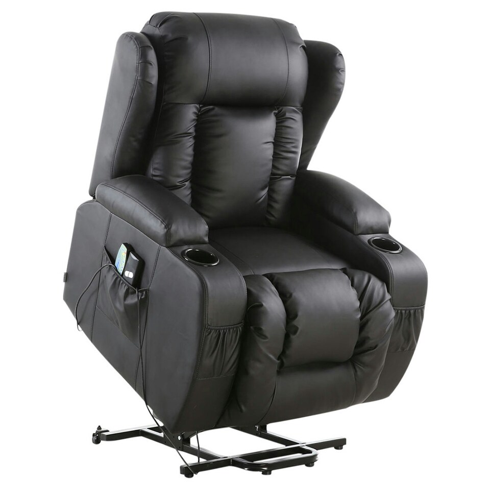 image 1 of Caesar Single Motor Rise Recliner Bonded Leather Heat & Massage Chair (Black)