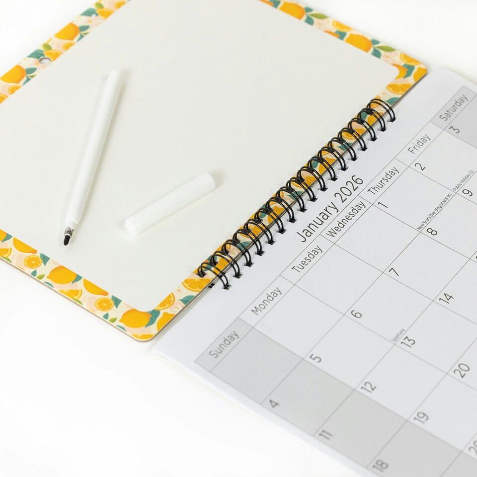 image 1 of 2026 Monthly Memo Board Calendar & Pen Citrus Design