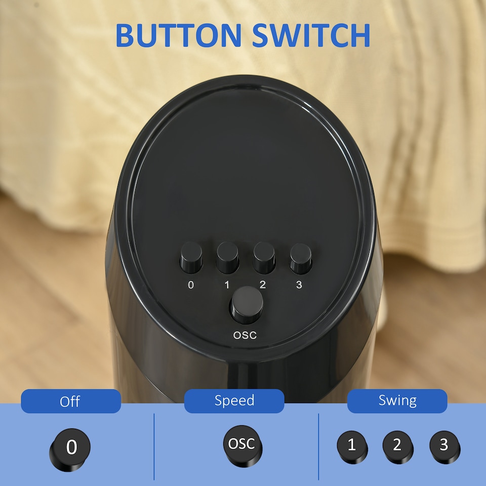 image 1 of HOMCOM Tower Fan for Bedroom Cooling, 30 Inch Electric 70 Oscillating Fan with 3 Speed Settings, Standing Floor Fan for Home Office Indoor, Black