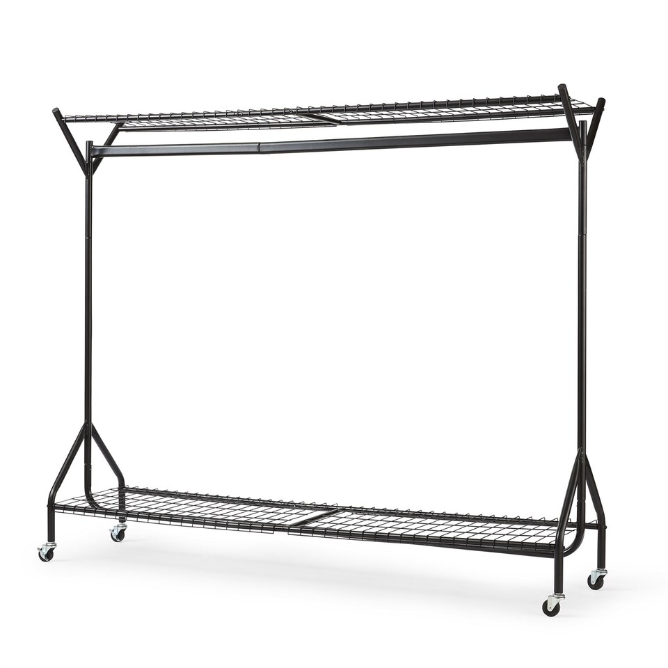 image 1 of House of Home Clothing Rail Heavy Duty Hanging Clothes Shoe Hat Rack Shelves With Wheels 6ft x 5ft | Black