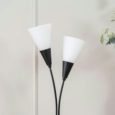 ValueLights Kristina Frosted White Shade 2 Way Black Metal Uplighter Table Lamp