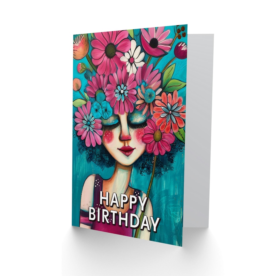 image 1 of Flower Head Girl Purple Plant Lover Woman Her Birthday Card