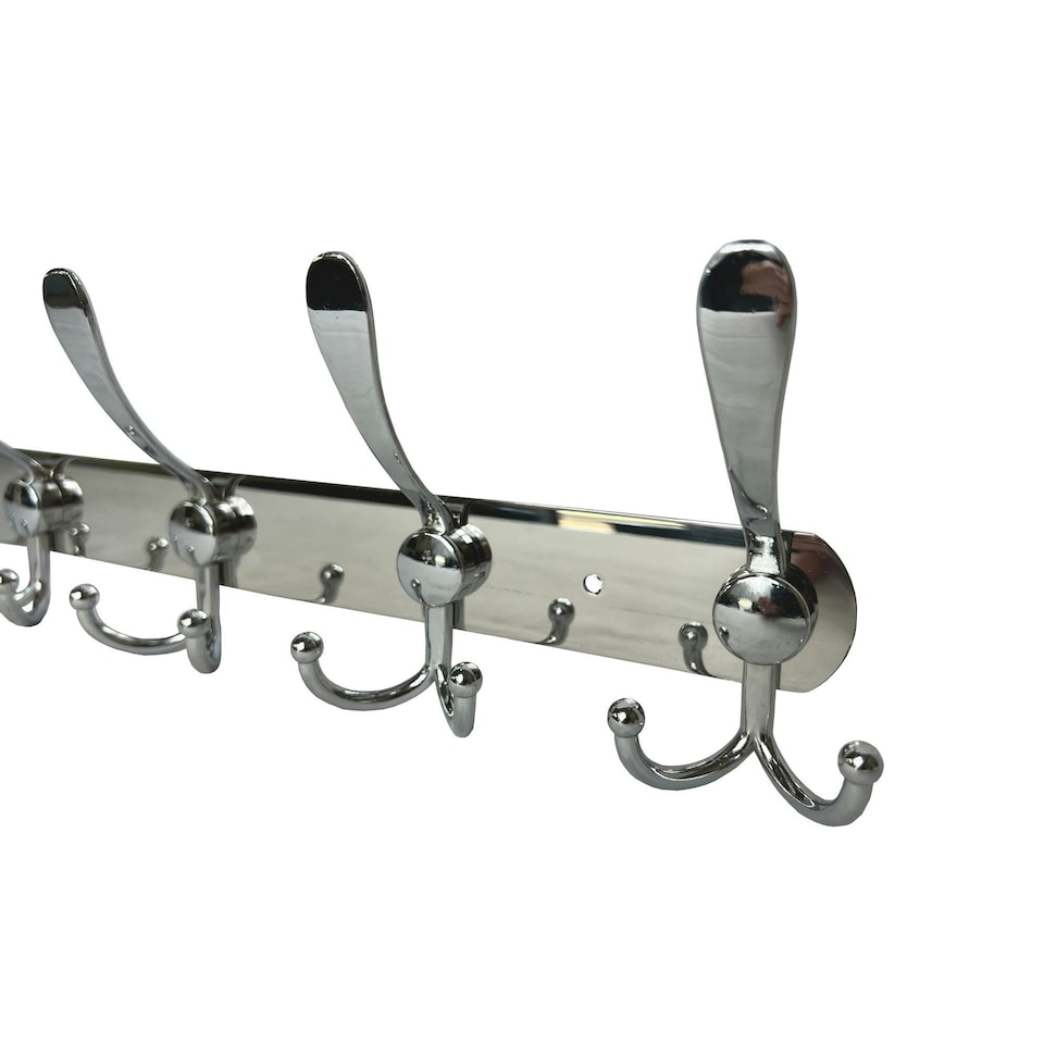 image 1 of Oypla Pack of 2 Stainless Steel 15 Hook Wall Mounted Organiser Rack Coat Towel Hanger