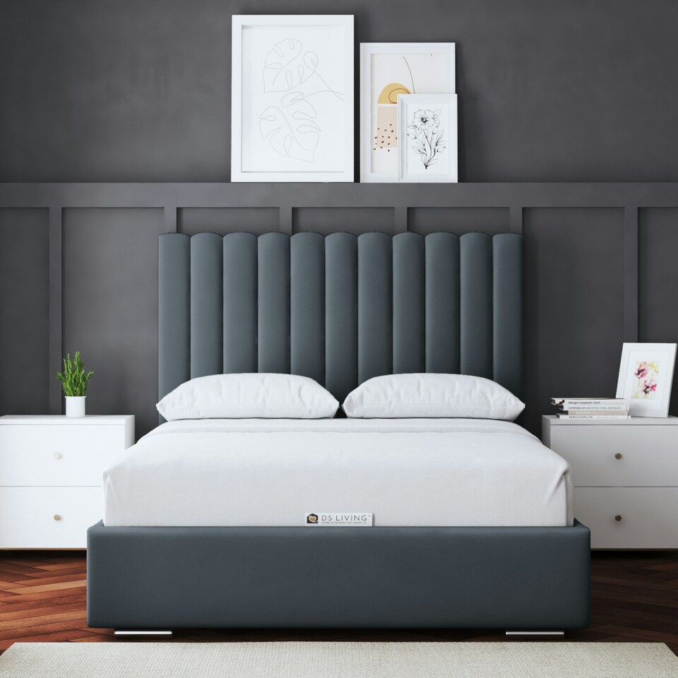 image 1 of Evangeline Divan Bed with Upholstered Headboard - Grey (Steel) - King / 5ft