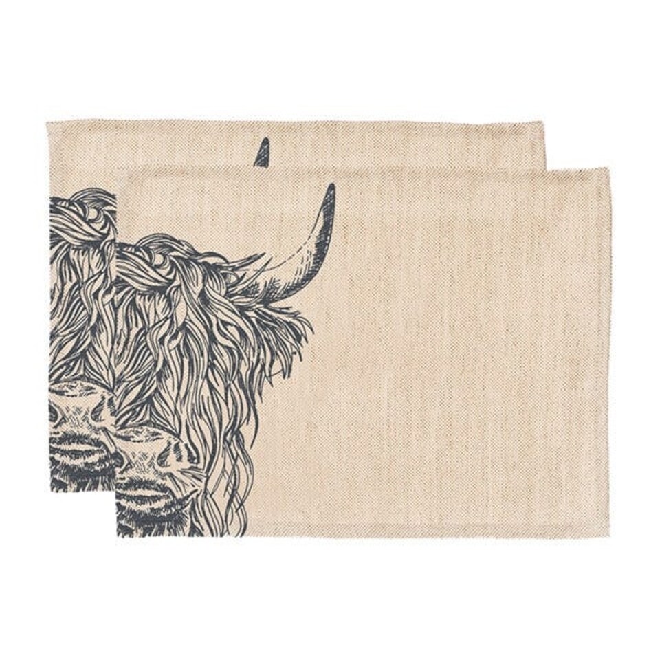 image 1 of The Just Slate Company Set of 2 Highland Cow Linen Placemats