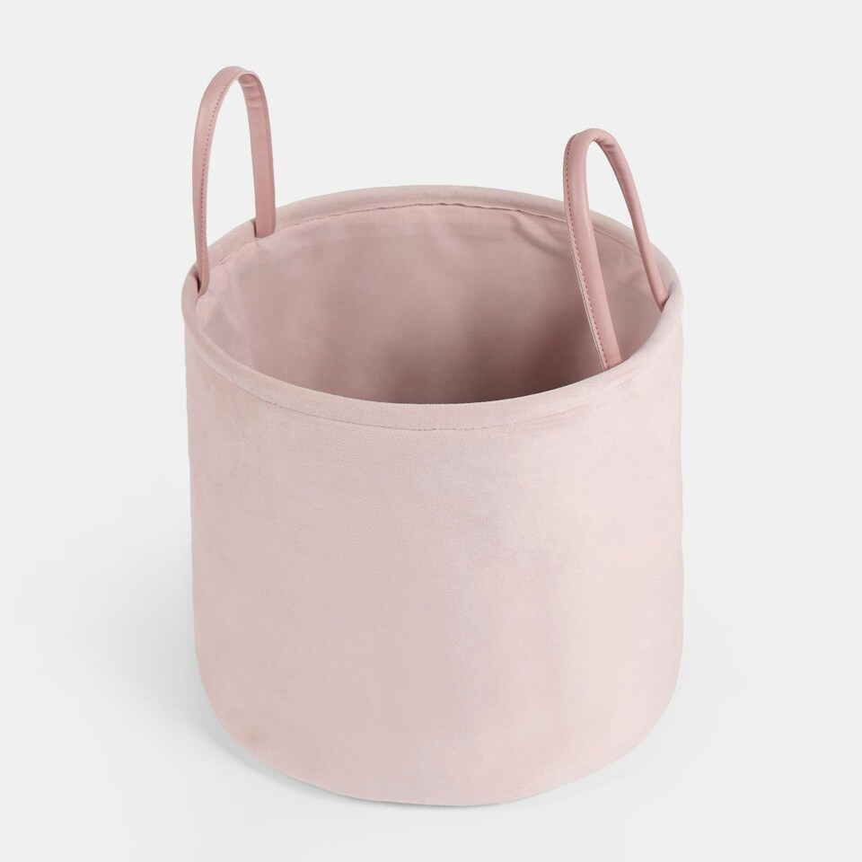 image 1 of OHS Velvet Storage Basket Home Modern Hamper Clothes Toys Organiser Fabric Bag Pink | Blush Pink
