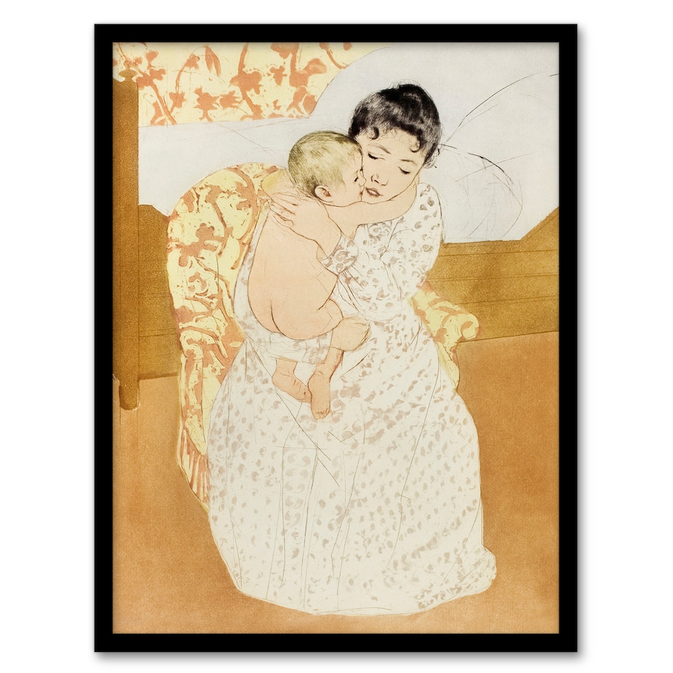image 1 of Mary Cassatt Framed Wall Art Print Maternal Caress Mother and Child Home Décor