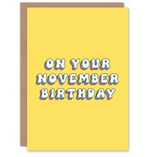 Born November Fun Bright Retro Yellow Woman Her Birthday Card
