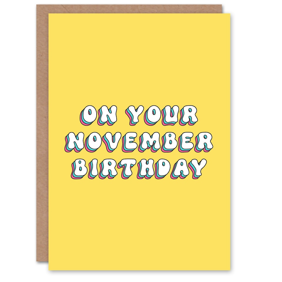 image 1 of Born November Fun Bright Retro Yellow Woman Her Birthday Card