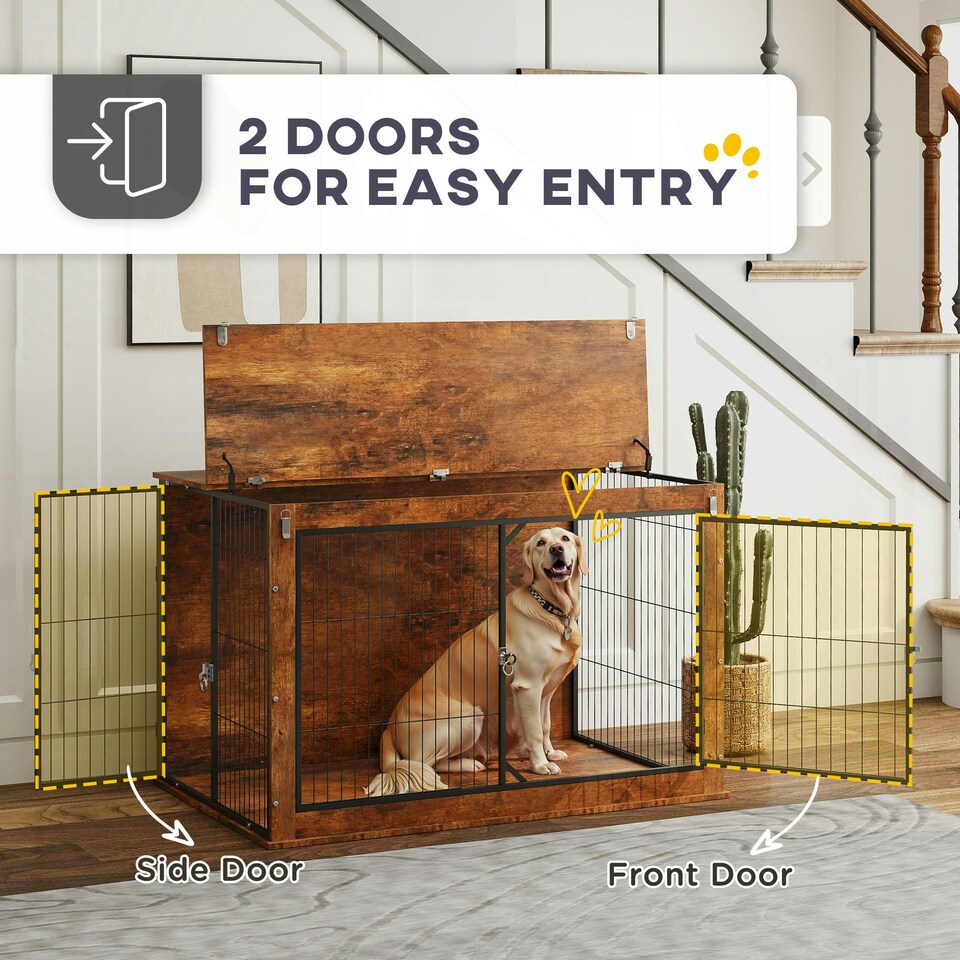 image 1 of PawHut Dog Crate Furniture with Openable Top, Two Doors, for XL Dogs