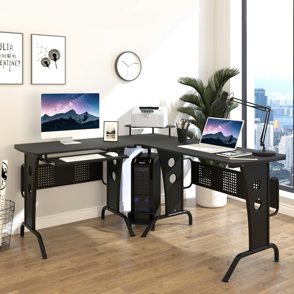 image 1 of HOMCOM Space-Saving Corner Work Office Desk Gaming with Steel Frame