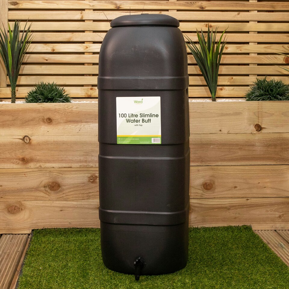 image 1 of Strata Slim Space Saver Water Butt 100L With Lid & Tap Carry Handles in Black
