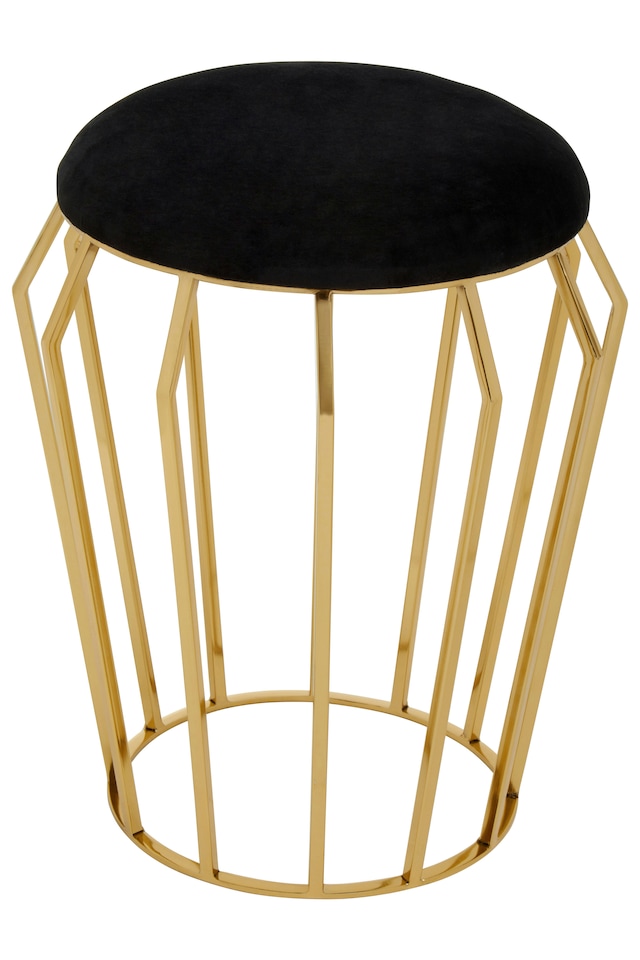 image 1 of Orsina Black Velvet and Gold Finish Frame Stool, Airy Design Contemporary Ottoman with Velvet Seat, Ottoman