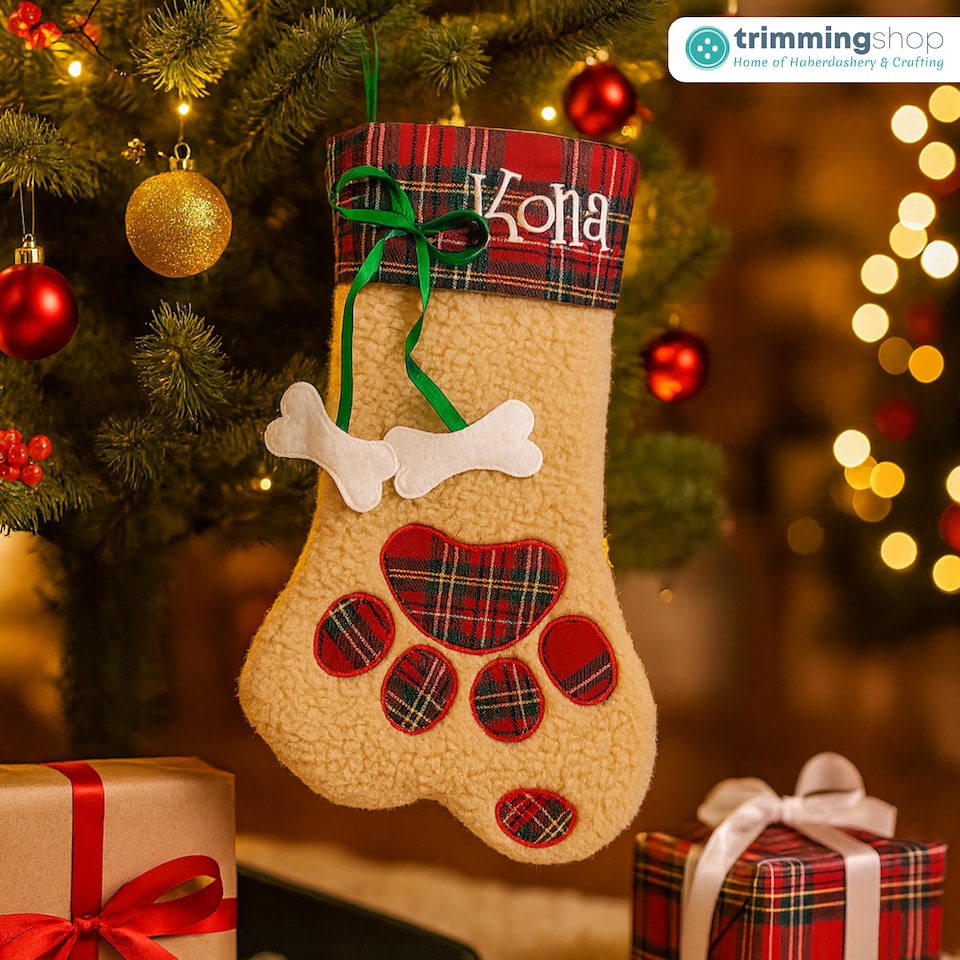 image 1 of Trimming Shop WedDecor Dog Paw Hessian Christmas Stocking for Gifts